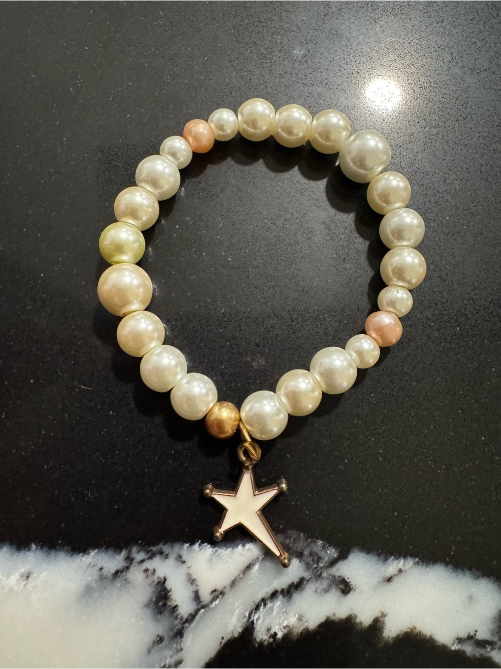 Pearl Stretch Bracelet with Star Charm - Ivory with Pastel Accents